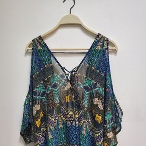 ASTR the Label Boho Caftan Swim Floral Geometric Design Beachy Coastal One Size